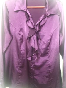 Adult Female Costumes to Hire - Purple Satin blouse with frill - SIZE 16